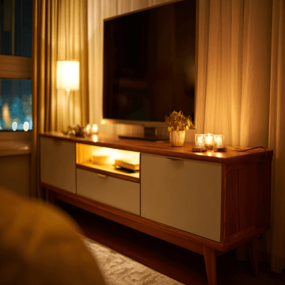 Contemporary TV Cabinet Design With Ambient Lighting
