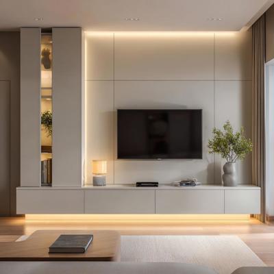 Contemporary TV Unit Design with Concealed Storage and Integrated LED Lighting