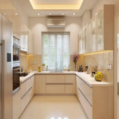 Contemporary U-Shaped Kitchen Design with Quartz Counters