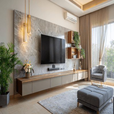 Contemporary Wall Mounted TV Unit With Pullout Drawers