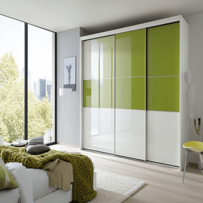 Contemporary White and Green Sliding Door Wardrobe Design