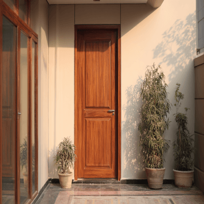 Contemporary Wooden Swing Single Door Design with Matte Finish