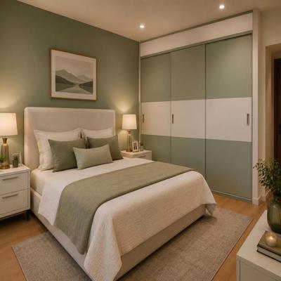 Dual Toned Guest Bedroom With Sliding Wardrobe Unit