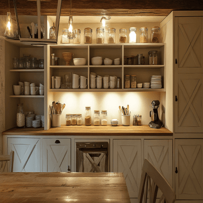 Farmhouse Style Crockery Unit Design in Off-White