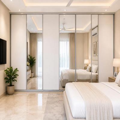 Floor to Ceiling Straight Sliding Door Wardrobe Design with Mirrors