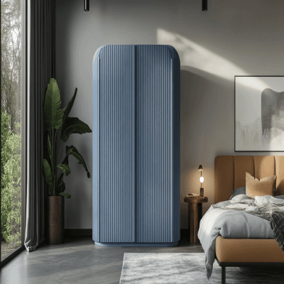 Fluted Denim Colour Swing Wardrobe Design for Modern Bedrooms