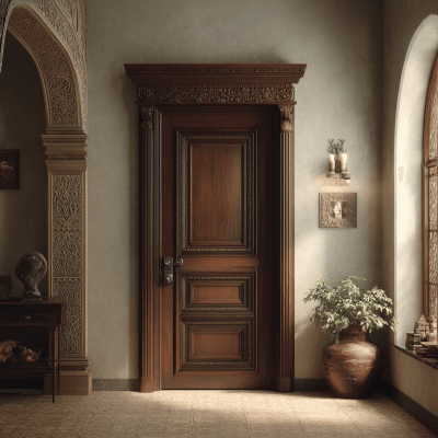 Indian Traditional Style Single Swing Door Design with Matte Finish