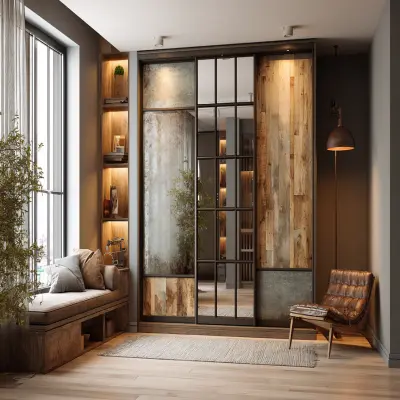 Industrial 3-Door Sliding Wardrobe Design with Mirror