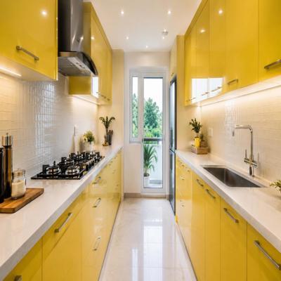 Lemon Yellow Modern Parallel Kitchen Design