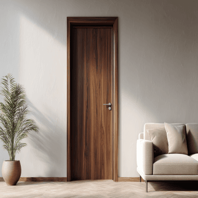 Matte Finish Brown Modern Wooden Door Design