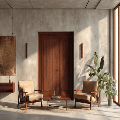 Mid Century Modern Matte Swing Double Door Design