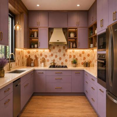 Mid Century Modern Modular U Shaped Lavender Kitchen Cabinet Design