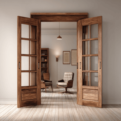 Mid Century Modern Swing Double Door Design in Matte Finish