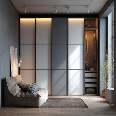 Minimal 6-Door Sliding Wardrobe Design in Grey and Shore