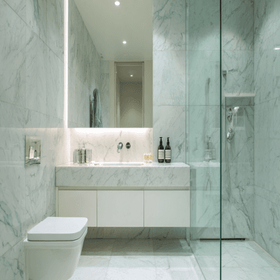 Minimal Bathroom Interior Design With White Marble