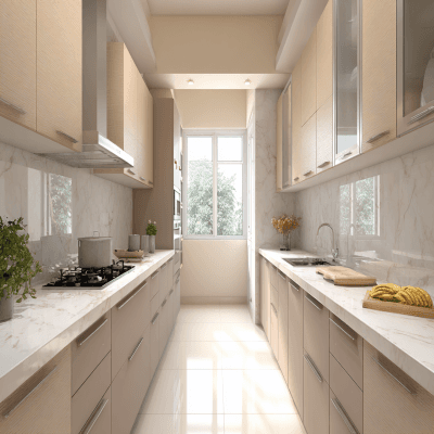 Minimal Light Mocha Coloured Parallel Kitchen Design