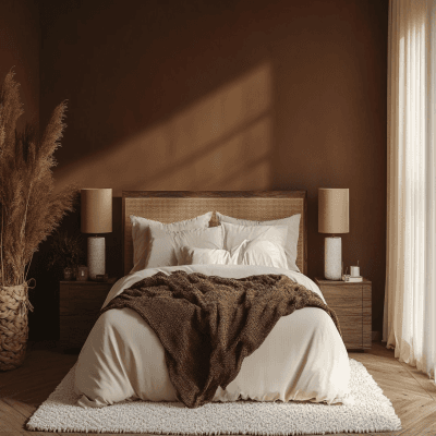 Minimal Mocha Brown Wall Paint Design for Modern Bedroom Spaces