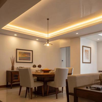 Minimal Single Layer False Ceiling Design with Pendant and Cove Lighting