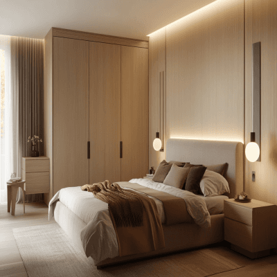 Minimal Swing Wardrobe Design in Tawny Balsam Matte Finish