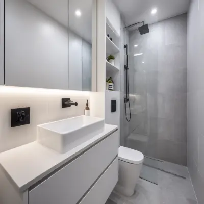 Minimal White And Grey Bathroom Interior Design