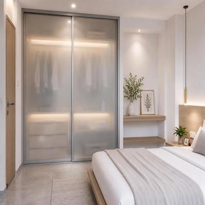 Modern 2 Door Sliding Wardrobe Design with Frosted Glass Shutters
