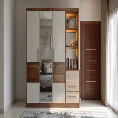 Modern 2-Door Swing Wardrobe Design with Mirror and Storage