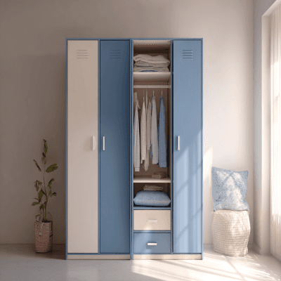 Modern 3-Door Swing Wardrobe Design in Beige and Denim Blue