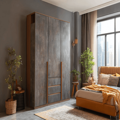 Modern 3-Door Swing Wardrobe Design in Suede Finish