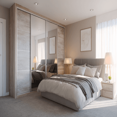 Modern 4-Door Sliding Door Wardrobe Design with Mirror Panels