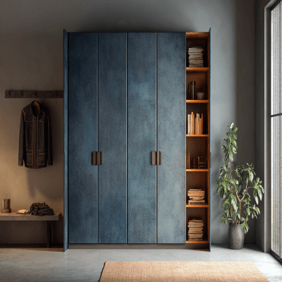 Modern 4-Door Swing Wardrobe Design in Denim Suedette Matt