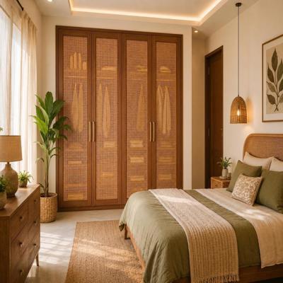 Modern 4 Door Swing Wardrobe Design with Cane Shutters