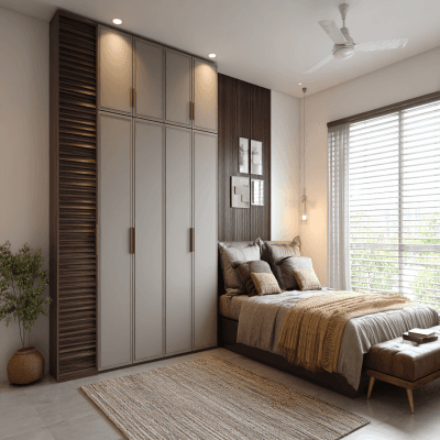 Modern 4-Door Swing Wardrobe Design with Suede Laminate Shutters