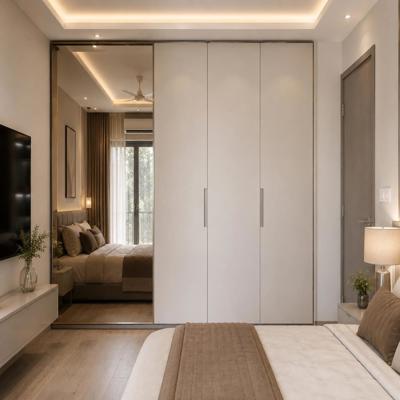 Modern 4 Door Wardrobe Design With A Tall Mirror
