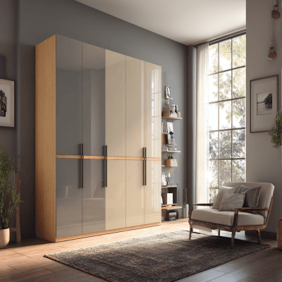 Modern 5-Door Swing Wardrobe Design in Tan and Dove Grey