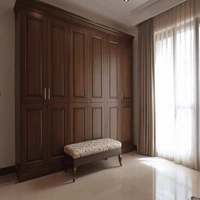 Modern 6-Door Swing Wardrobe Design in Walnut Colour