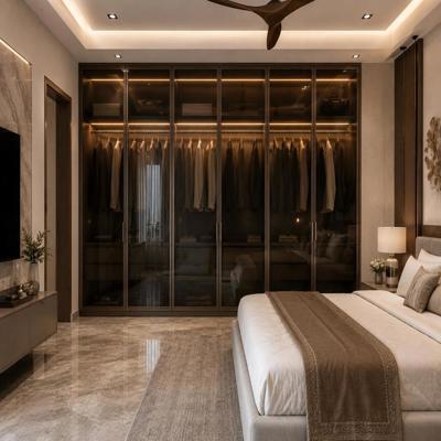 Modern 6 Door Wardrobe Design With Tinted Glass Shutters