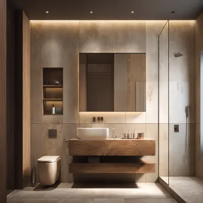 Modern Bathroom Design in Brown with Suede-Finish Vanity Unit