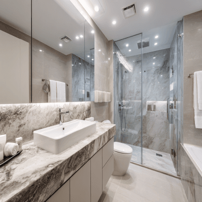 Modern Bathroom Design With A Marble Countertop