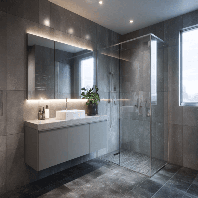 Modern Bathroom Design With Cabinet Storage And A Vanity Unit