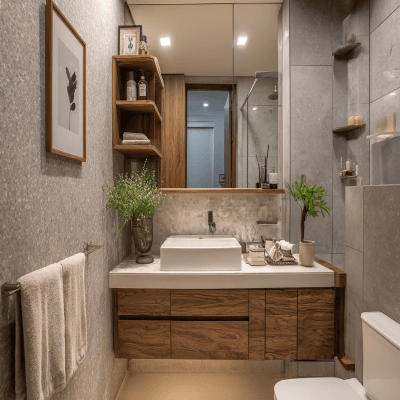 Modern Bathroom Design With Drawers And Open Storage Units
