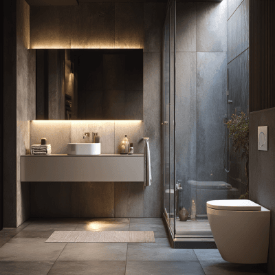 Modern Bathroom Design with Floating Vanity and Wall-Mounted Fixtures