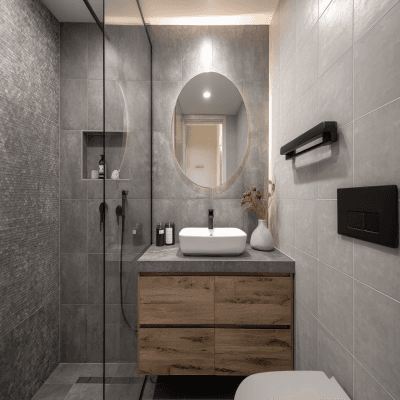 Modern Bathroom Design With Grey Textured Tiles