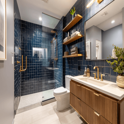 Modern Bathroom Design with Navy Blue Accent Wall Tile