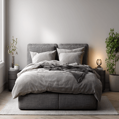 Modern Bedroom Design With A Grey Queen Size Bed