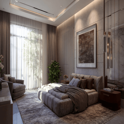 Modern Bedroom Design With A King Size Bed And Textured Wall Panelling