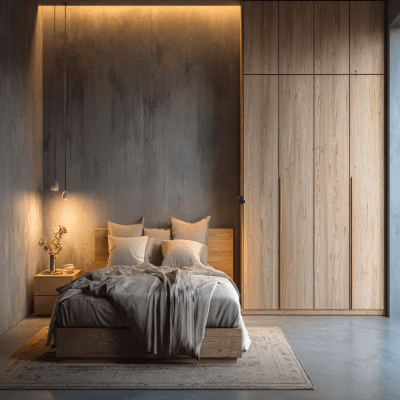 Modern Bedroom Design With A Wall-Mounted Wardrobe