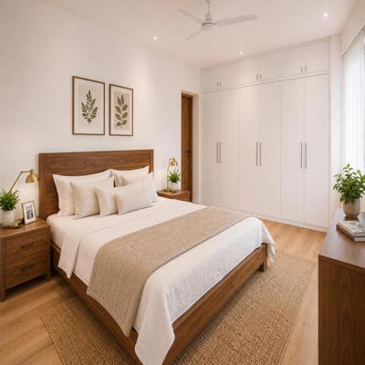 Modern Bedroom Design With White Walls And A King Size Wooden Bed