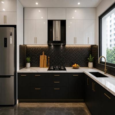 Modern Black And White Modular Kitchen Design