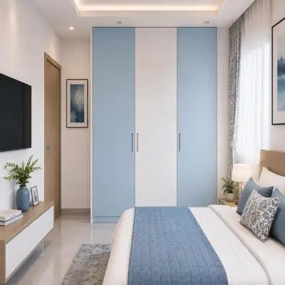 Modern Blue And White Bedroom Wardrobe Design