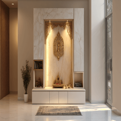 Modern Compact Pooja Room Design With Elegant Décor